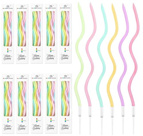 VIDSTW 60 Pezzi Candeline Lunghe Compleanno Sottili Colorati Candeline Compleanno Particolari Spirale Candele Ondulate Torta Con Supporto 15,7 CM per Baby Shower Matrimonio Natale San Valentino