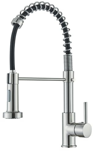 JUNSOTOOR Grifo de cocina de acero inoxidable 304, ducha extensible, grifo mezclador de alta presión, giratorio 360°, 2 tipos de chorro, grifo de fregadero (níquel cepillado)