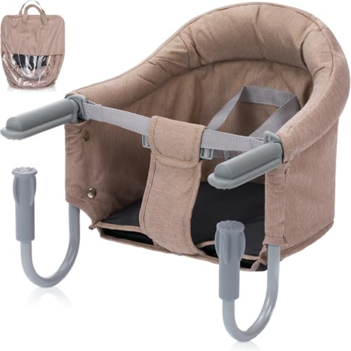 Faltbarer Tischsitz Hochstuhl Stuhlsitz bis 15kg praktisch für Zuhause und Unterwegs (Beige)