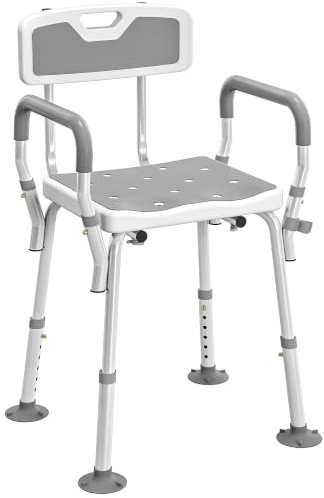 HOMCOM Tabouret de Douche Ergonomique Hauteur Réglable 136 Kg Gris Clair | Chaise de douche, Pieds Antidérapants, Alu HDPE