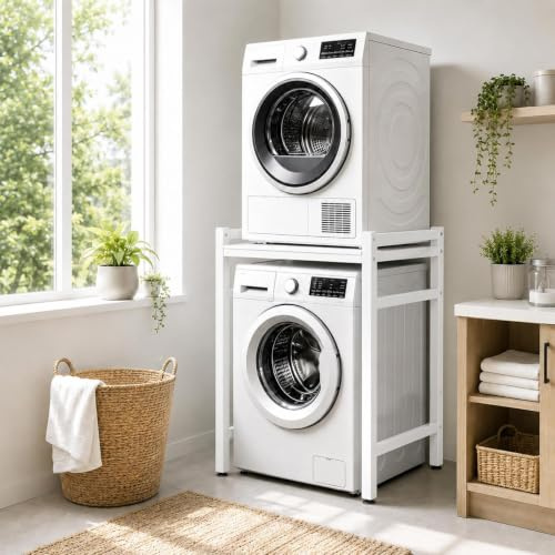 3-Stufig Höhenverstellbares Waschmaschinenregal 73x63x105CM Platzsparender Geräteständer mit 300 KG Tragkraft Stabiler Kohlenstoffstahl-Rahmen für Waschmaschine Trockner Mikrowelle und Backofen Typ D