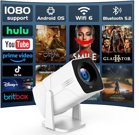 Vidéoprojecteur intelligent HD 1080p avec Android TV, mise au point électrique et clé automatique, rotatif à 270°, projecteur home cinéma AKATUO avec WiFi et Bluetooth, mini projecteur d'extérieur