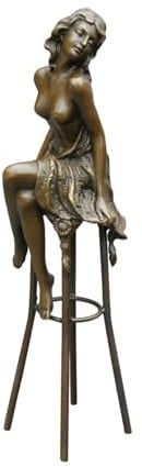 Antike Fundgrube Bronze Figur Skulptur Einer Frau auf einem Barstuhl sitzend (5659)