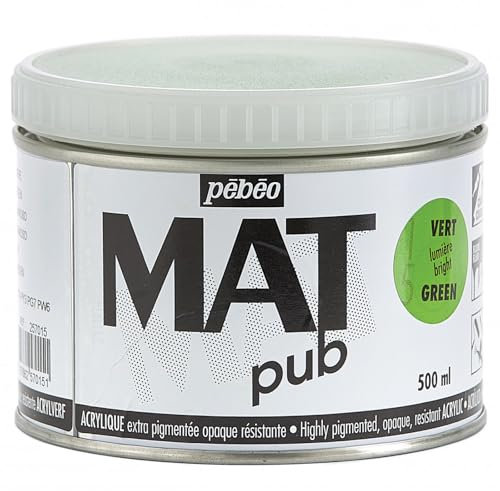 Pébéo - Mat Pub – Peinture Acrylique Extra Fine et Extra Mate - Vert lumière -500ml, 1 unité (Lot de 1)