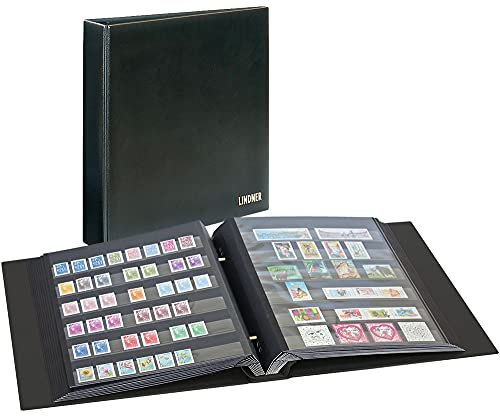Lindner 1190-S Briefmarkenalbum mit Schraubmechanik, inkl. 10 Einsteckblätter, schwarz