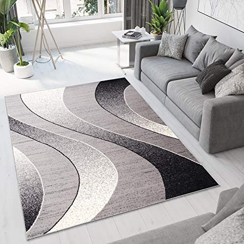 TAPISO Dream Teppich Wohnzimmer Modern Wellen Streifen Grau Creme Schwarz Leicht Meliert Schlafzimmer Esszimmer Gästezimmer ÖKOTEX 200 x 300 cm