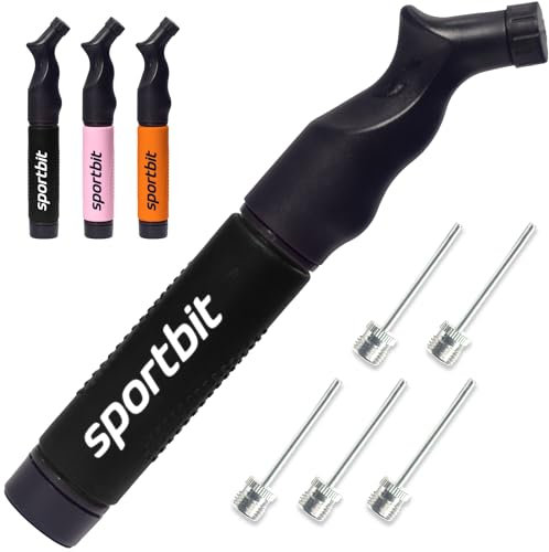 SPORTBIT Ballpumpe mit 5 Nadeln Set - Handpumpensystem zum Aufpumpen - Passt für jeden Sportball Volleyball Basketball Fußball Gymnastik Soccer Ball, Aufblasgerät Luftpumpe