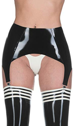 Strumpfgürtel aus Latex für Strümpfe, klassischer Strapsgürtel, vier Clips, Schwarz, 0,4 mm, schwarz, Klein