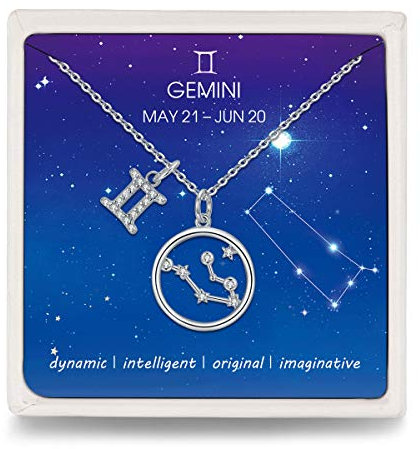 Qings Géminis Colgante Geminis Collar Astrología Zodiacal Horóscopo Signos Símbolo Para Mujer Plata Esterlina 925 Collares