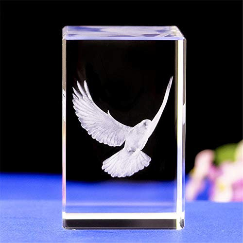 Crystal Glass Peace Dove Figurine,3D Laser Etched Crystal Pigeon Ornament Art,Animal Crystal Glass Cube Engraving Statue Peace Dove Sculpture Gifts with Gift Box (50 * 50 * 80mm)