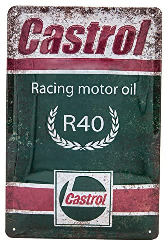 LUCKYLINDE geprägtes Blechschild passend für Castrol Fans, Deko Werkstatt, Garagen Tankstelle Rallye Auto Oldtimer Schild 20 x 30 cm (CASTROL)