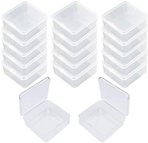 Goodma 17 Stück Square Leere Mini-Aufbewahrungsbox für durchsichtige Kunststoff-Organizer-Aufbewahrungsboxen mit Klappdeckeln für kleine Gegenstände und andere Bastelprojekte (75 x 75 x 35 mm)