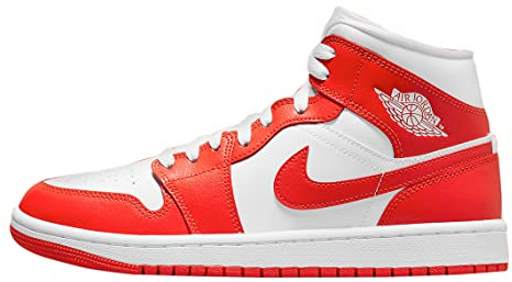 Nike Men's Air Jordan 1 Mid Basketball Shoes, White Habanero Red White, 9