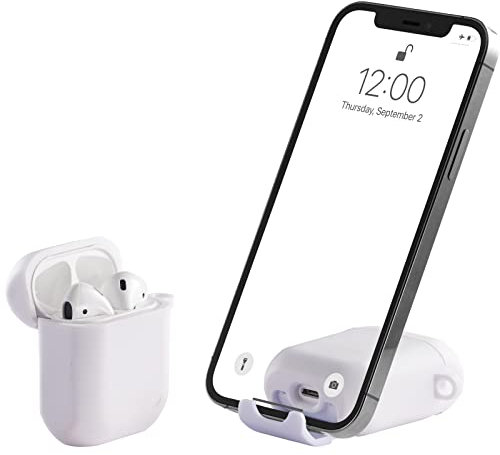 AirStand - AirPods Case Cover mit unsichtbarem Telefonständer, kompatibel mit AirPods 1 2, voller Schutz TPU & PC stoßfestes Gehäuse mit Schlüsselanhänger Karabiner(Weiß)
