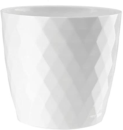 KORAD Cristal Indoor Flower Pot Covers without Drainage Holes. Round, Plastic Plant Pots Container for all Houseplants. 9 Modern Colours and 7 Sizes. (14 cm - 5.5 inches, White)