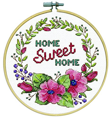 Design Works Crafts Kreuzstich Stickpackung mit Stickrahmen Blumenkranz, Zählmuster