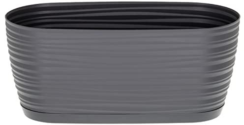 Sahara Indoor Plant Pots – Modern Round Plastic Flower Pots with Drainage Hole & Saucer – 7 Sizes, 8 Colours for Succulents, Herbs, Flowers & Houseplants (31 cm, Anthracite)