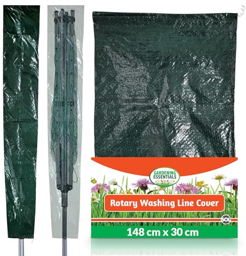 SOL Rotary Washing Line Cover 148x30cm - Heavy Duty Waterproof Airer | UV and tear resistant polyethylene, elastic cord and toggle fit, protects from rain, sun and dust