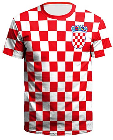 YuanDiann 2022 Katar Fußball Weltmeisterschaft T-Shirt 3D Drucken Nationalflagge Kurzarm Rundhalsausschnitt Fanshirt Sport Casual Atmungsaktiv Trikots Shirt für Erwachsene und Kinder Kroatien 2# XL