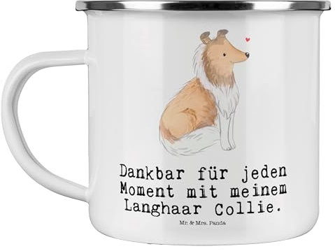 Mr. & Mrs. Panda Camping Emaille Tasse Langhaar Collie Moment - Geschenk, Hunderasse, Camping Becher Edelstahl, Hund, Outdoor Becher, Emaille Becher