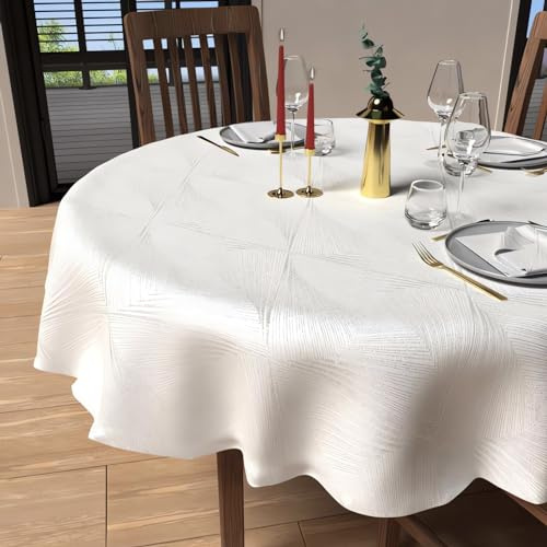 Soleil d'ocre, Luxury Tischdecke Rund Fleckenabweisend Durchmesser 180 cm, Polyester, Weiß