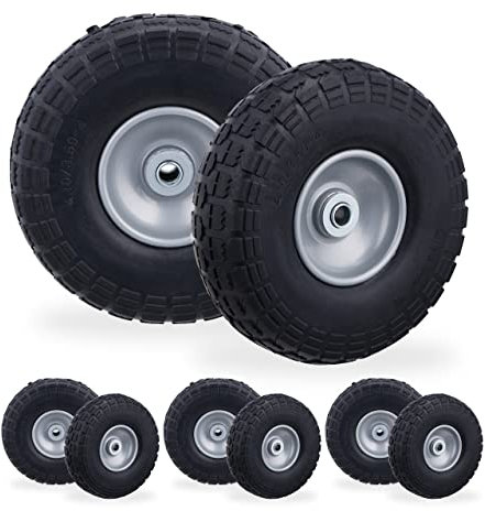 Relaxdays Roue de Diable, Lot de 8, en Caoutchouc, increvables, 260 x 85, essieu de 16 mm, 4.1/3.5-4, jusqu'à 150 kg, Gris-Noir