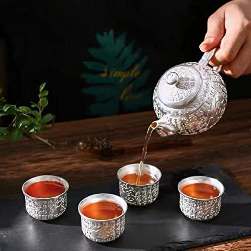 Service à thé Baifu en argent sterling 999, service à thé traditionnel chinois kung fu, équipé de quatre tasses à thé, peut être utilisé pour le thé ou le café de l'après-midi (baifu)