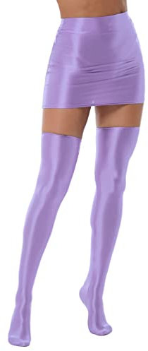 YiZYiF Gonna Lucida da Donna Gonna a Vita Alta Mini Gonna Corta Gonna Che Abbraccia la Figura Gonna con Calze Alte al Ginocchio Gogo Köstum Viola M