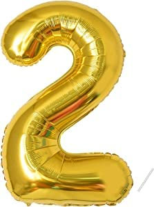 Geburtstag zahlen luftballon 2 jahre | Gold Folienballon 2 XXL -Riesen Folienballon in 40 - 101cm Geburtstagsdeko - Ballon Zahl Deko zum Geburtstag .Fliegt mit Helium