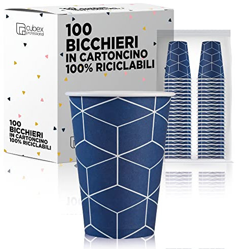 cubex professional Bicchieri in carta monouso 200 ml 7 once 100% Made in Italy per acqua e bevande calde e fredde ECOLOGICI COMPOSTABILI e BIODEGRADABILI di design (Hexagon, 100)