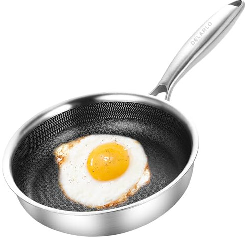 DELARLO 3 Layer Stainless Steel Waffle Frying Pan with Detachable Handle, 17.8 cm, Suitable for All Hobs