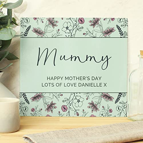 Custom Personalised Pink Floral Glass Chopping Board