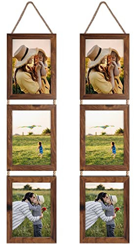 EYMPEU 13x18 Collage Dreifach aufgehängt Bilderrahmen Set, rustikale 6 offen vertikalen Rahmen gemacht, um 13x18 cm Foto-Postkarte für Wanddekoration anzuzeigen, Braun