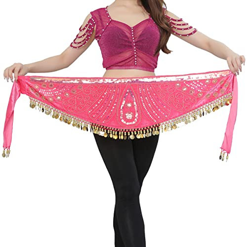 Baisdan Danza del ventre Paillettes Hip Sciarpa Cintura Moneta Gonne Corte Festa Triangolo Wrap Gonne Festival Costume, Rosa, Taglia unica