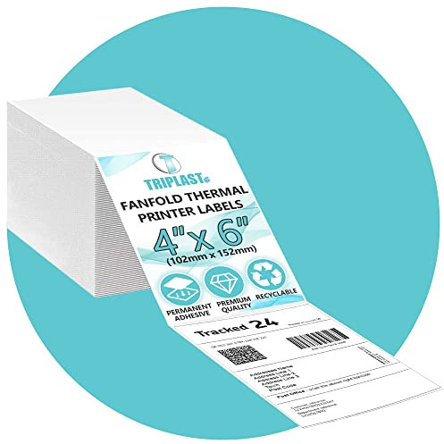 Triplast 250 x White Fanfold Thermal Printer Labels (4x6 inch / 102x152mm) - for Printing Courier & Shipping Labels - Compatible with All Thermal Printers