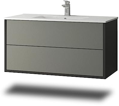 Stil.Zeit Evelia Badmöbel inkl. Waschbecken | Waschtisch mit Unterschrank 100.5 cm | Anthrazit/Schiefergrau | Push-to-Open/hängend