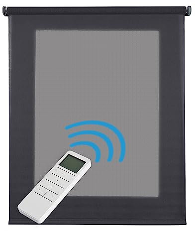 Tenda motorizzata filtrante Deco, Tenda a rullo trasparente con motore e comando, aspetto tessile, Tende automatiche motorizzate con batteria, per finestre e porte, STORESDECO | Grigio, 140x250cm