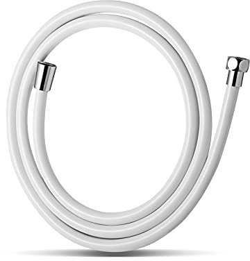 OFFO PVC Smooth Shower Pipe with Washer - 1.2m High Pressure Hose for Bath Taps, White