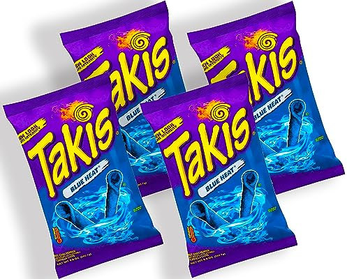 Takis Chips Box - 4x Takis Blue Heat 92g - Chips Grosspackung Chips scharf (Pack von 4) - Blaue Takis