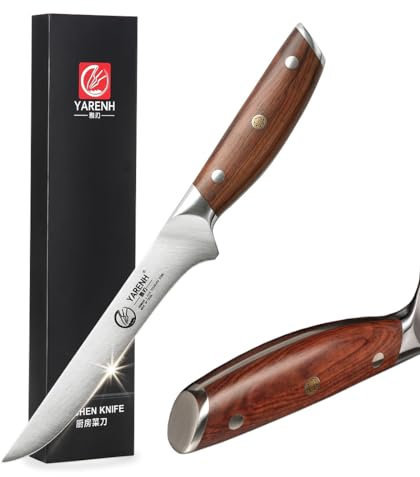 YARENH Couteau à Désosser de Cuisine Professionnel en Acier Inoxydable X45CrMoV15, Lame Ultra-Tranchante de 17cm, Manche en Bois Naturel, Outil de Coupe de Cuisine de Haute Qualité