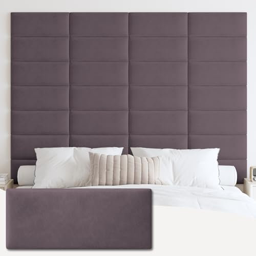IFNOW Wall Mounted Upholstered Headboard Full, 3D Peel and Stick Soundproof Panels, Reusable and Removable Padded Leather Bed Headboard, 6 Panels 9.84 x 23.62, Dark Purple