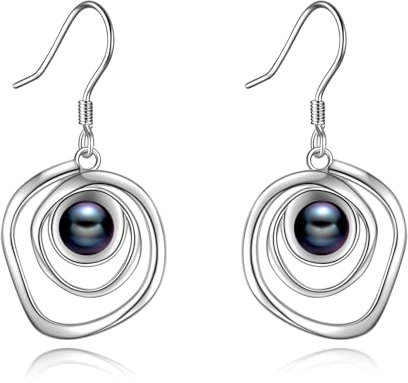 POPLYKE Schwarze Perle Ohrringe Damen 925 Sterling Silber Perle Tropfen Ohrringe Dangle Perle Schmuck Geschenke Geburtstag