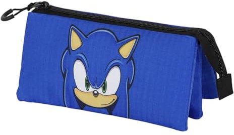 Sega-Sonic Sight-Dreifach Federmäppchen, Blau, 23 x 11 cm