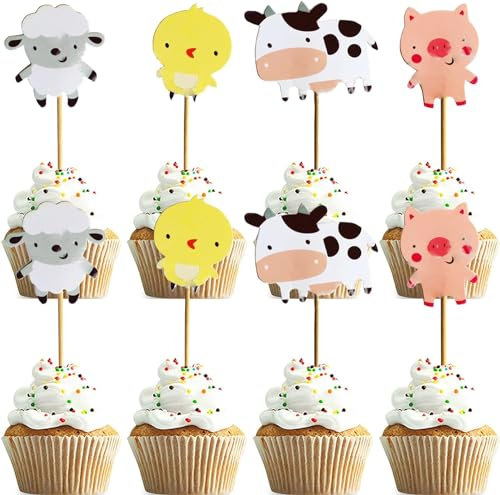 Pappbecher Cupcake Toppers, 24 Stück Cake Toppers Zoo Cupcake,Tier Cupcake Topper,Zoo Kuchen Deko Cake Topper Geburtstag, für Kinder Baby Party Geburtstag Party Kuchen Dekoration