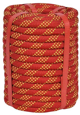 1/2 Inch Climbing Rope - 50 Ft Red, 48 Strand Tree Climbing & Rappelling, Static Nylon/Polyester Braided, Bull Rope for Tree Pulling & Nautical Rigging