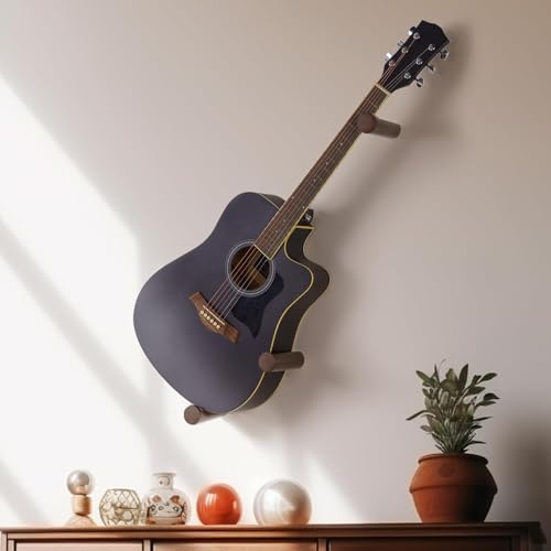 DAZZLIFE Support mural horizontal pour guitare acoustique, électrique, basse, ukulélé, banjo (marron)