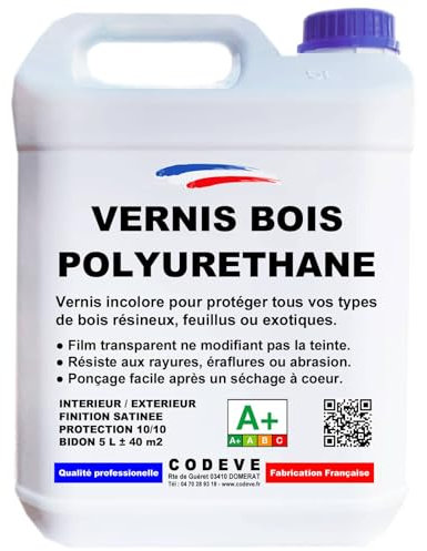 Vernis Polyurethane Bois - Codeve Bois - 5 L - Intérieur/extérieur - Pour La Haute Protection De Votre Bois Résineux, Feuillu Ou Exotique.