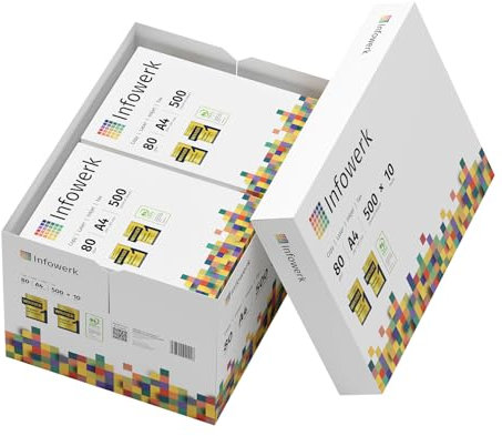 Infowerk Druckerpapier Kopierpapier 500-150000 Blatt A4 80g Premium Weiß Testsieger PEFC (5.000 Blatt)