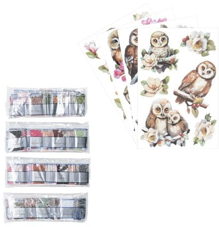 Ideen mit Herz Diamond Painting Sticker | 4 Bogen in DIN A4 | Aufkleber einzeln abziehbar | inkl. Schmucksteine (Eulen)