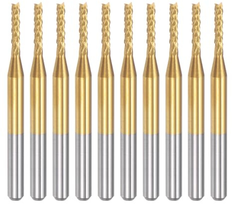 sourcing map 10Pcs 1.7mm Titanium Coat Carbide End Mill Engraving Milling Cutter CNC Router Bits for PCB Machine, 1/8 Shank